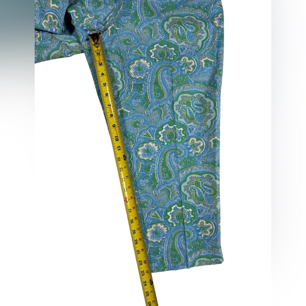 Talbots Woman 14W Paisley Heritage Pants Blue Green Stretch Cotton Casual NWT - Picture 5 of 8